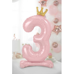 Stojący balon foliowy cyfra "3" , 84 cm, jasny różowy