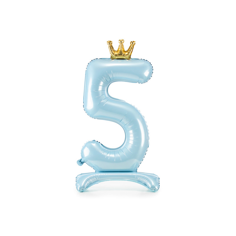 Stojący balon foliowy cyfra "5" , 84 cm, błękit