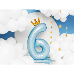 Stojący balon foliowy cyfra " 6 " , 84 cm, błękit