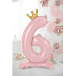Stojący balon foliowy cyfra "6" , 84 cm, jasny różowy