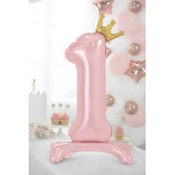Stojący balon foliowy cyfra "1", 84 cm, jasny różowy