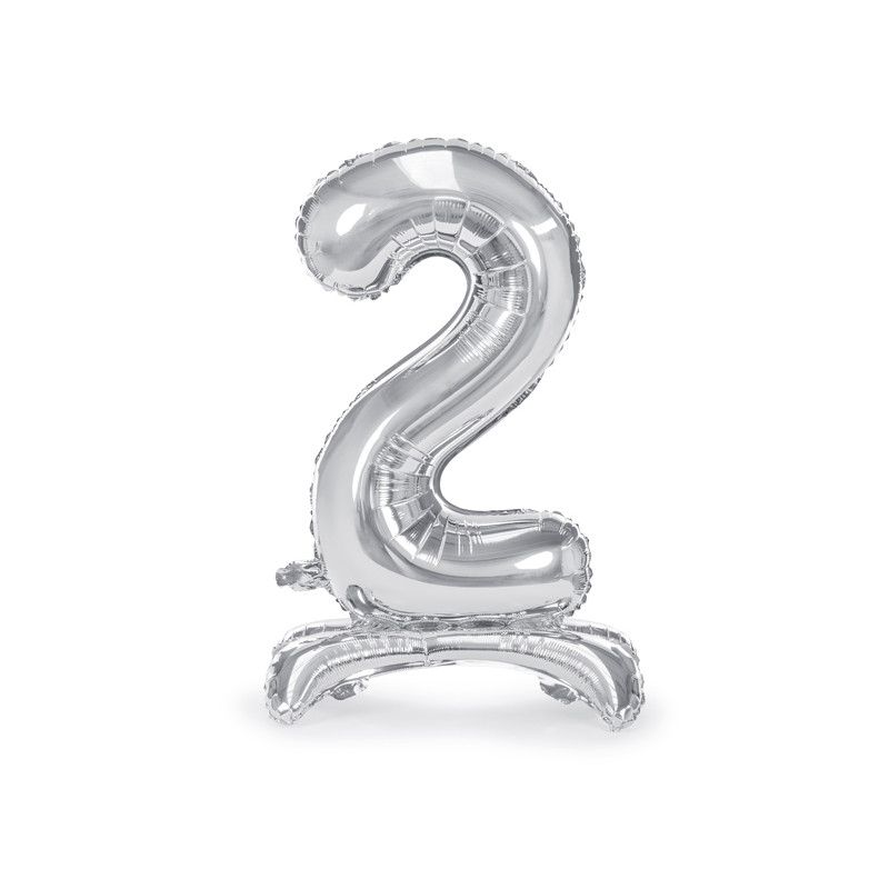 Stojący balon foliowy Cyfra ''2'', 70cm, srebrny