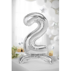 Stojący balon foliowy Cyfra ''2'', 70cm, srebrny