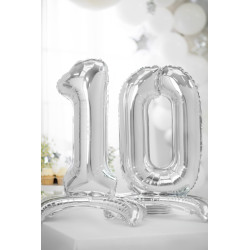 Stojący balon foliowy Cyfra ''0'', 70cm, srebrny