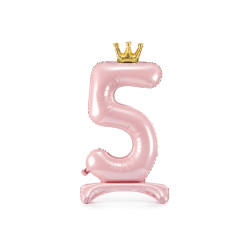 Stojący balon foliowy cyfra "5" , 84 cm, jasny różowy