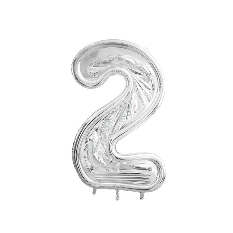 Forma Cyfra "2" dla balonów lateksowych, 126cm, srebrne błyszczące