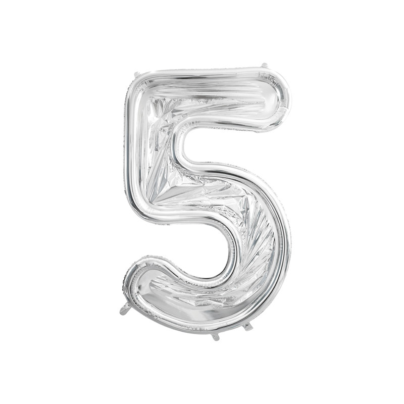 Forma Cyfra "5" dla balonów lateksowych, 126cm, srebrne błyszczące