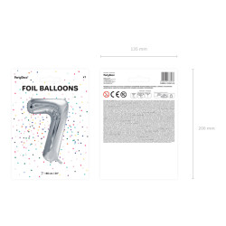 Balon foliowy Cyfra ''7'', 86cm, srebrny