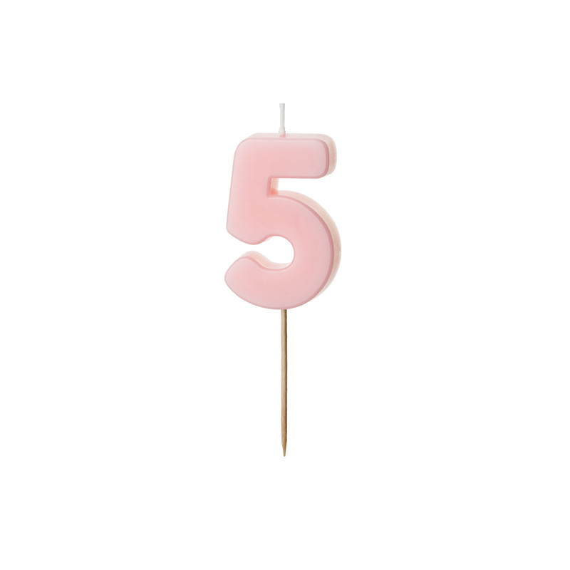 Świeczka urodzinowa Cyferka 5, jasny różowy, 5.5 cm