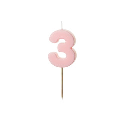 Świeczka urodzinowa Cyferka 3, jasny różowy, 5.5 cm