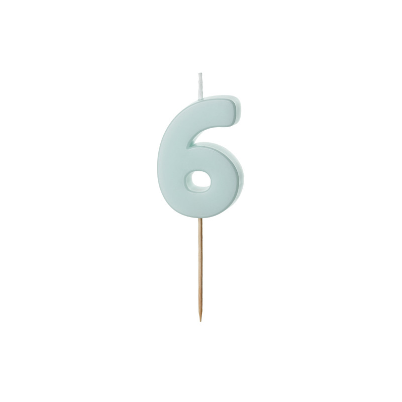 Świeczka urodzinowa Cyferka 6, jasny niebieski, 5.5 cm