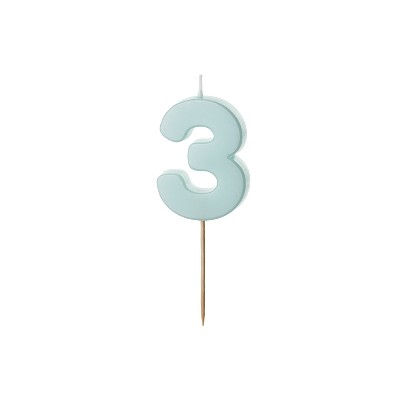 Świeczka urodzinowa Cyferka 3, jasny niebieski, 5.5 cm