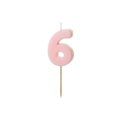 Świeczka urodzinowa Cyferka 6, jasny różowy, 5.5 cm