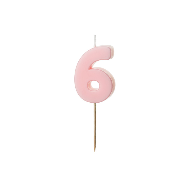 Świeczka urodzinowa Cyferka 6, jasny różowy, 5.5 cm