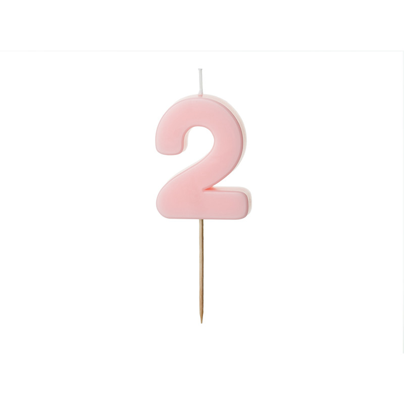 Świeczka urodzinowa Cyferka 2, jasny różowy, 5.5 cm