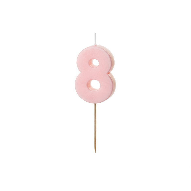 Świeczka urodzinowa Cyferka 8, jasny różowy, 5.5 cm