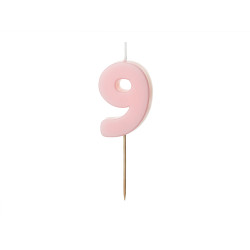 Świeczka urodzinowa Cyferka 9, jasny różowy, 5.5 cm