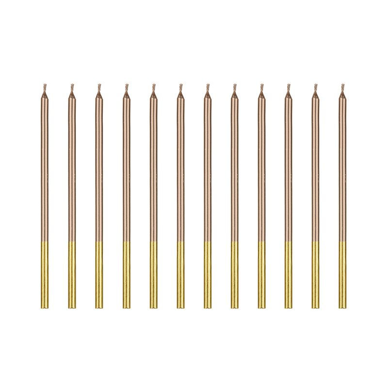 Świeczki urodzinowe gładkie, różowe złoto, 14 cm (1 op. / 12 szt.)