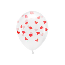 Balony Eco 33 cm, Serca, Crystal Clear (1 op. / 6 szt.)