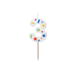 Świeczka urodzinowa Cyfra "3", biała konfetti, 5.5cm