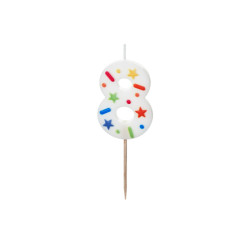 Świeczka urodzinowa Cyfra "8", biała konfetti, 5.5cm