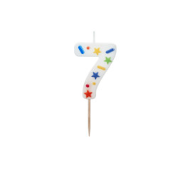 Świeczka urodzinowa Cyfra "7", biała konfetti, 5.5cm