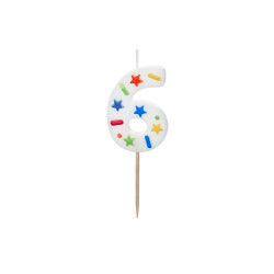 Świeczka urodzinowa Cyfra "6", biała konfetti, 5.5cm