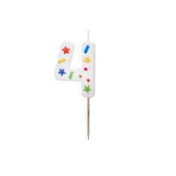 Świeczka urodzinowa Cyfra "4", biała konfetti, 5.5cm