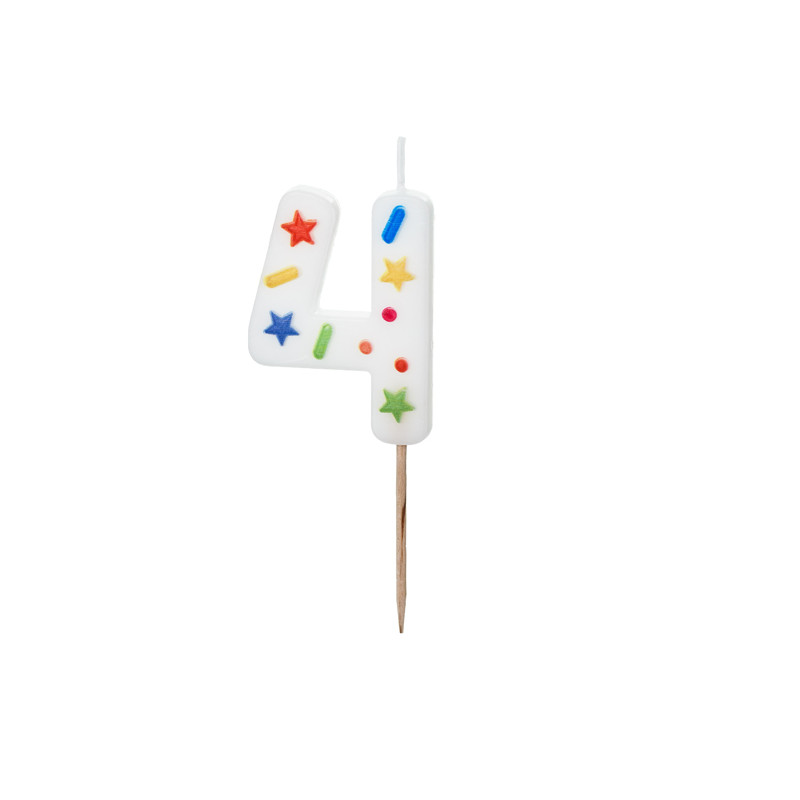 Świeczka urodzinowa Cyfra "4", biała konfetti, 5.5cm