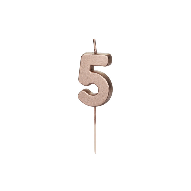 Świeczka urodzinowa Cyferka 5, różowe złoto, 4.5cm