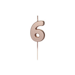 Świeczka urodzinowa Cyferka 6, różowe złoto, 4.5cm
