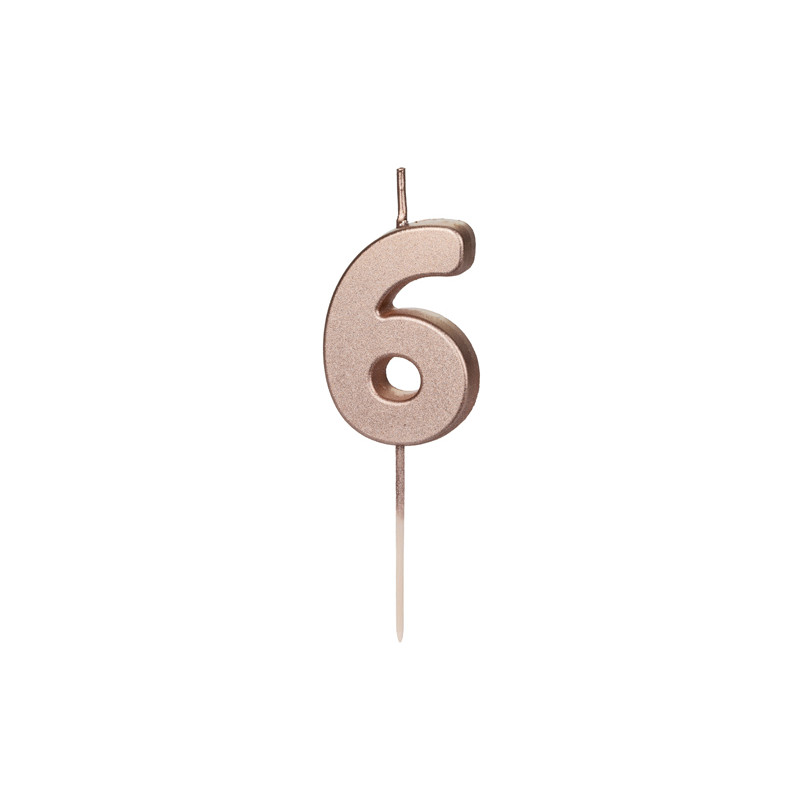 Świeczka urodzinowa Cyferka 6, różowe złoto, 4.5cm