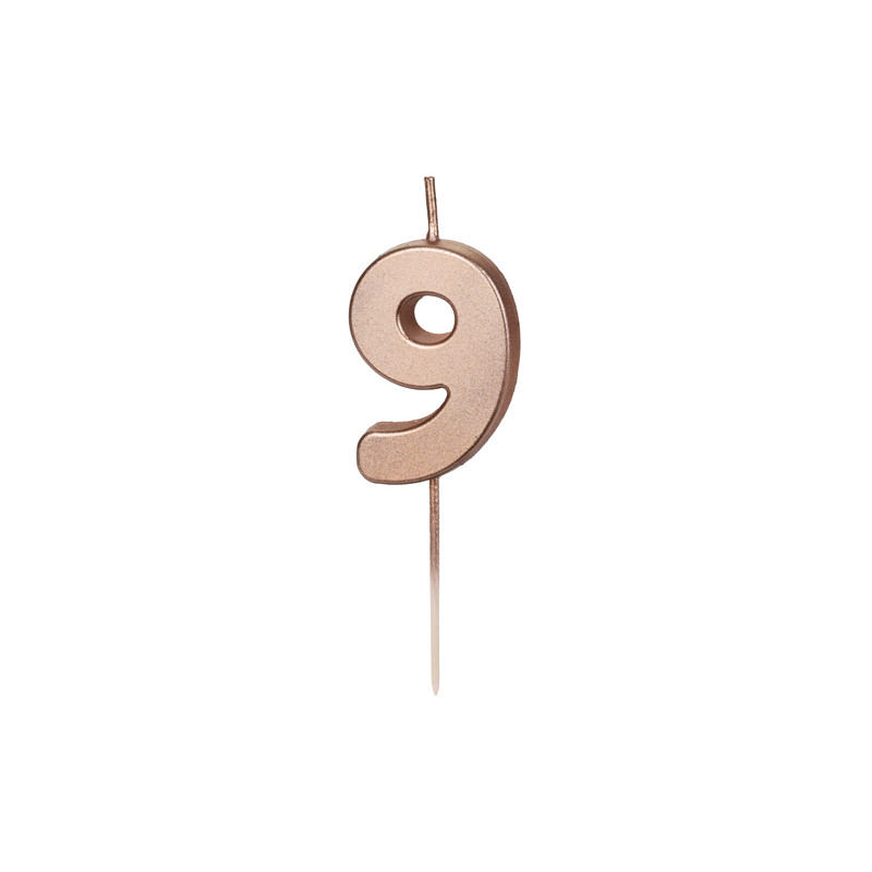 Świeczka urodzinowa Cyferka 9, różowe złoto, 4.5cm