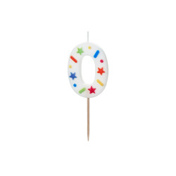 Świeczka urodzinowa Cyfra "0", biała konfetti, 5.5cm