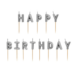 Świeczki urodzinowe Happy Birthday, 2.5 cm, srebrny (1 op. / 13 szt.)
