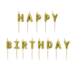 Świeczki urodzinowe Happy Birthday, 2.5 cm, złoty (1 op. / 13 szt.)