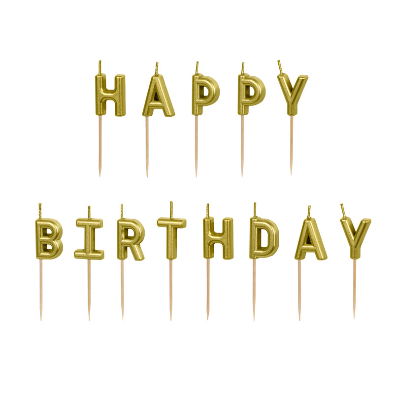 Świeczki urodzinowe Happy Birthday, 2.5 cm, złoty (1 op. / 13 szt.)