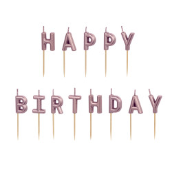 Świeczki urodzinowe Happy Birthday, 2.5 cm, różowe złoto (1 op. / 13 szt.)