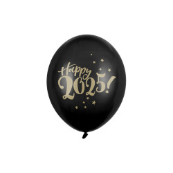 Balony 30cm, Happy 2025!, Pastel Black (1 op. / 6 szt.)