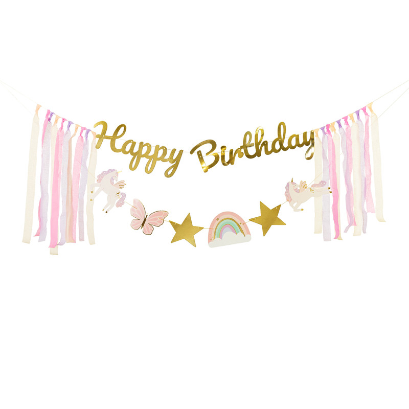 Baner Happy Birthday Jednorożec, 230x17.5 cm, mix