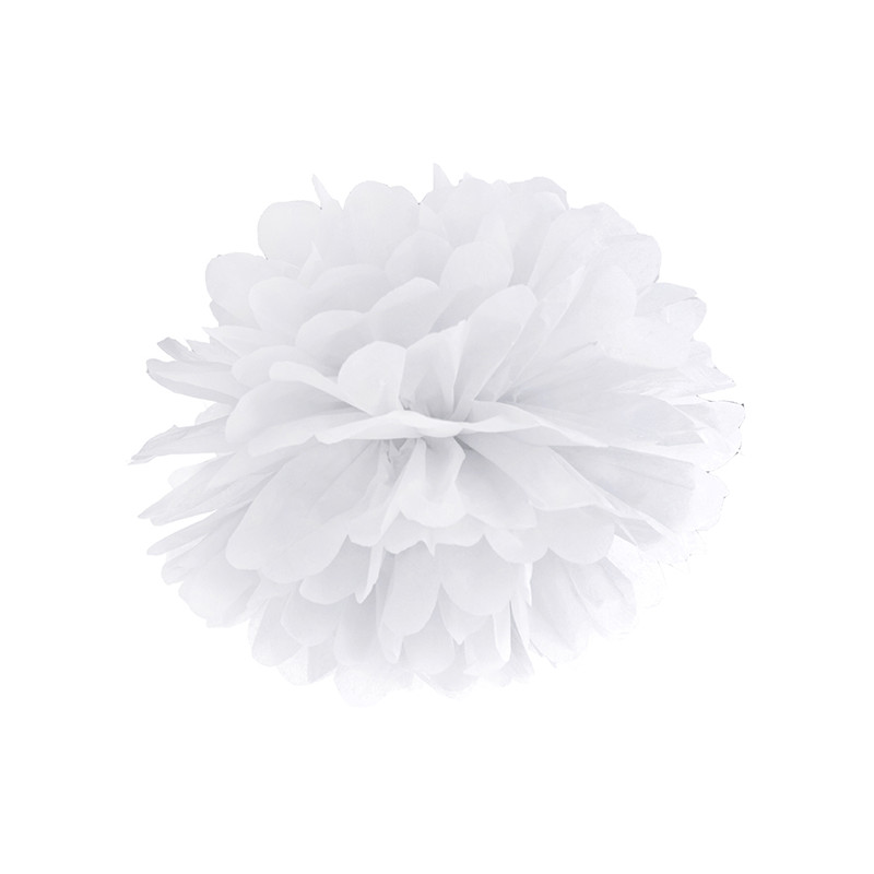 Pompon bibułowy, biały, 35cm