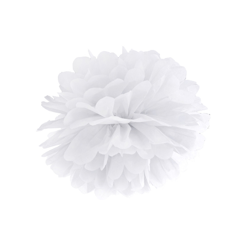 Pompon bibułowy, biały, 25cm