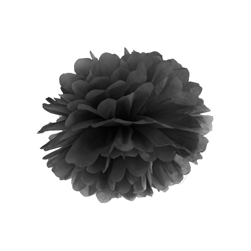 Pompon bibułowy, czarny, 25cm