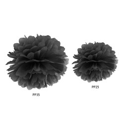 Pompon bibułowy, czarny, 25cm