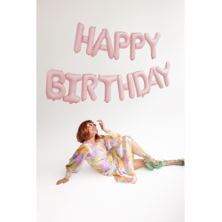 Balon foliowy Happy Birthday, 340x35cm, róż