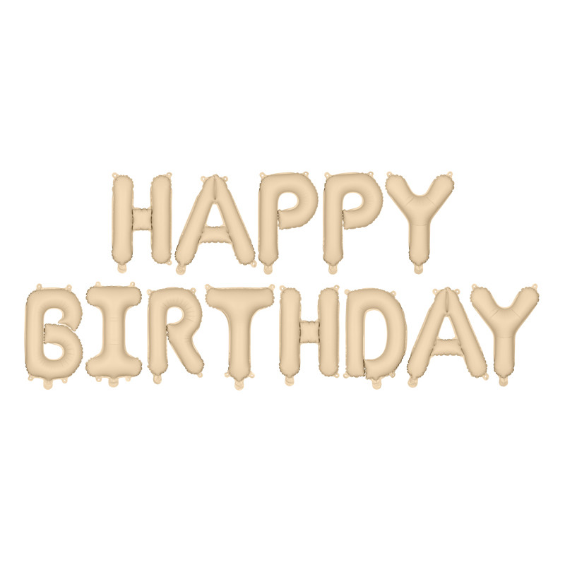 Balon foliowy Happy Birthday, 340x35cm, beż