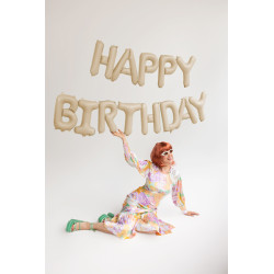 Balon foliowy Happy Birthday, 340x35cm, beż