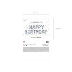 Balon foliowy Happy Birthday, 340x35cm, srebrny