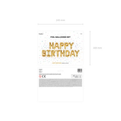 Balon foliowy Happy Birthday, 340x35cm, złoty