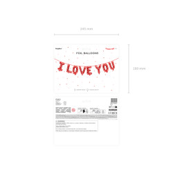 Balon foliowy I Love You, 260x40 cm, czerwony